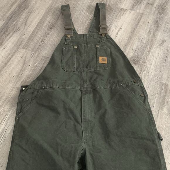 Carhartt Cotton Duck Bib Overalls Mens 44x32 Double Knee Moss Green R06 VTG NOS - Picture 1 of 7